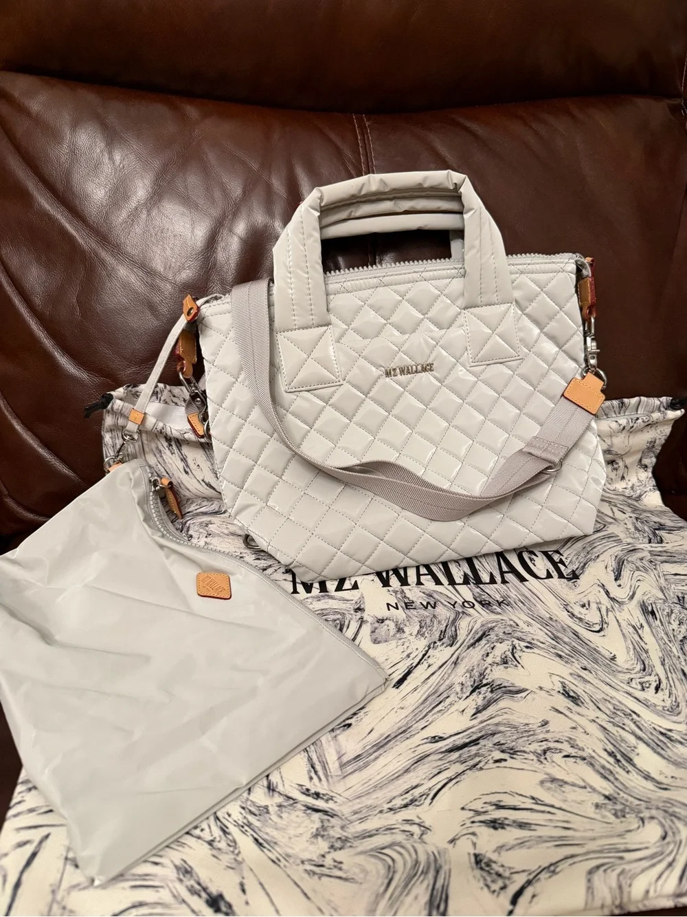 MZ Wallace Small Sutton Deluxe - metallic light grey quilted bag